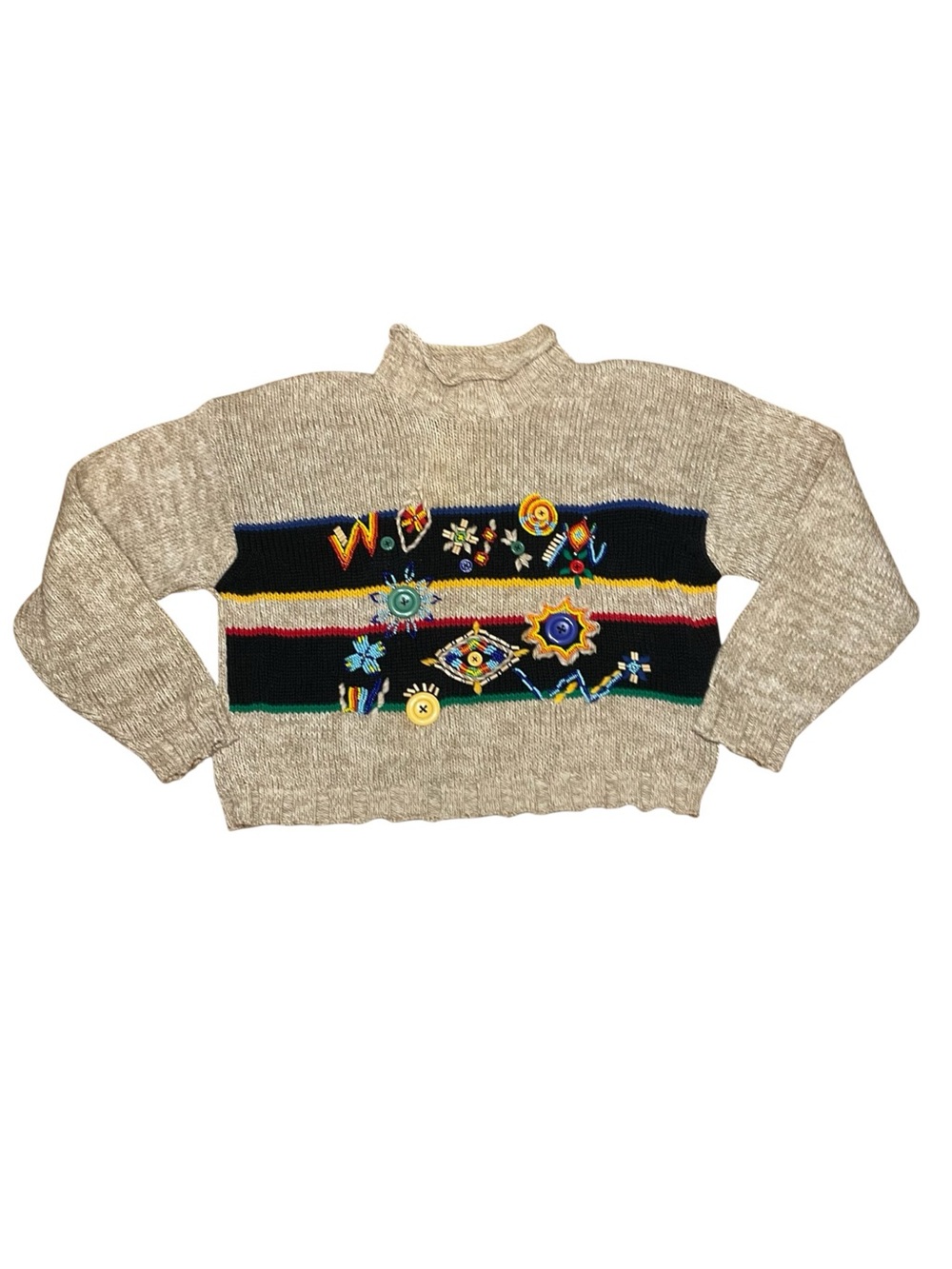 I.B.DIFFUSION VTG Chunky knit Crop Sweater Size M Art to wear-Bold-eclectic